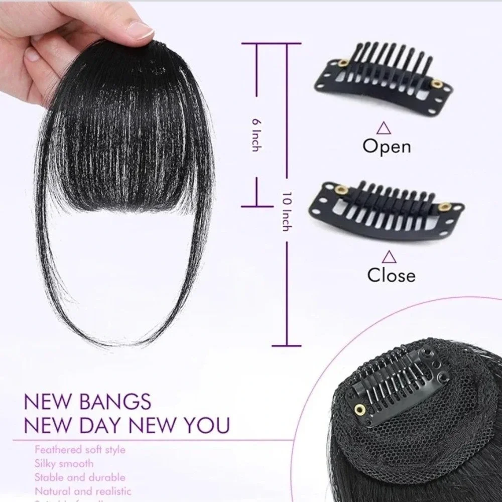 KAWAII Clip In Bangs Hair Extensions Natural Black Wispy NEW